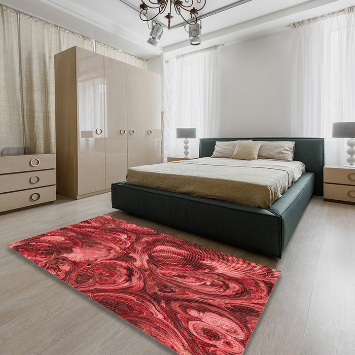 Round Machine Washable Transitional Red Rug in a Office, wshpat2941rd