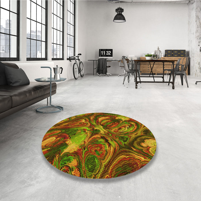 Round Patterned Tomato Red Rug in a Office, pat2941yw