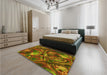 Patterned Tomato Red Rug in a Bedroom, pat2941yw