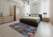 Patterned Slate Gray Modern Rug in a Bedroom, pat2941