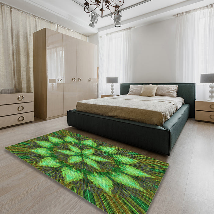 Patterned Army Green Rug in a Bedroom, pat2942grn