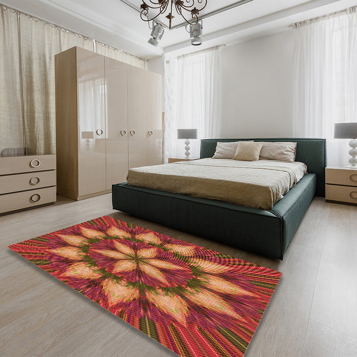 Round Machine Washable Transitional Orange Rug in a Office, wshpat2942org
