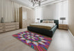 Patterned Dark Raspberry Purple Modern Rug in a Bedroom, pat2942