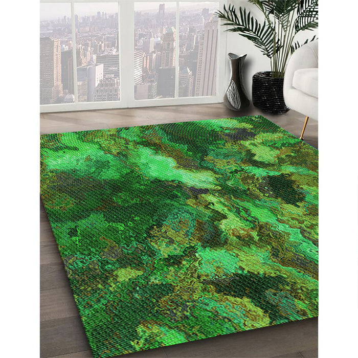 Patterned Dark Forest Green Rug in Family Room, pat2943grn