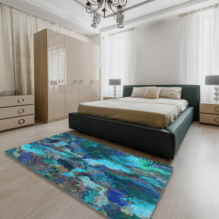 Patterned Blue Rug in a Bedroom, pat2943lblu