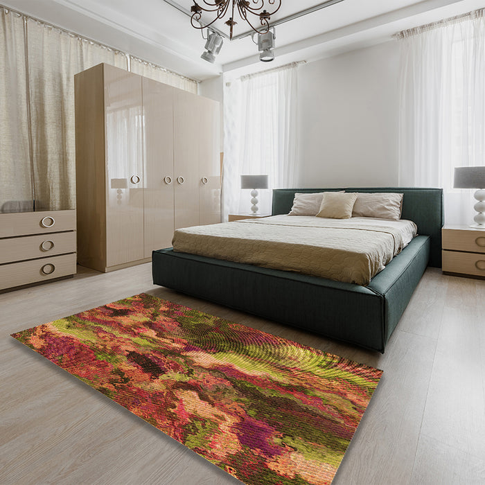 Patterned Tomato Red Rug in a Bedroom, pat2943org