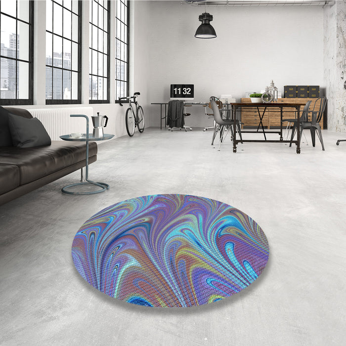 Round Patterned Koi Blue Rug in a Office, pat2944lblu