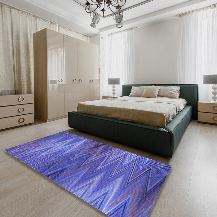 Patterned Blue Rug in a Bedroom, pat2945blu