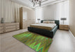 Patterned Antique Bronze Green Rug in a Bedroom, pat2945grn