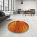 Round Patterned Neon Orange Rug in a Office, pat2945yw