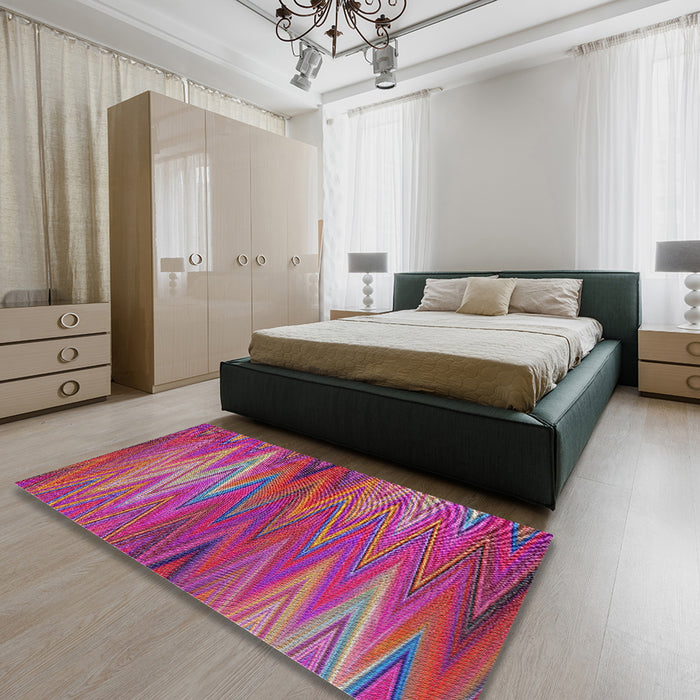 Patterned Purple Pink Modern Rug in a Bedroom, pat2945