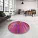 Round Patterned Purple Pink Modern Rug in a Office, pat2945