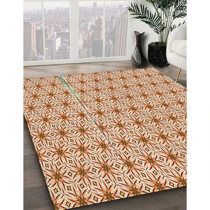 Patterned Khaki Gold Rug in Family Room, pat2946org