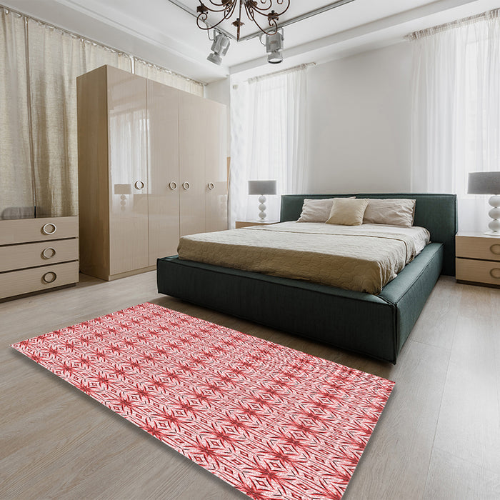 Patterned Red Rug in a Bedroom, pat2946rd