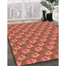 Patterned Red Rug in Family Room, pat2947org