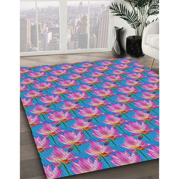 Machine Washable Transitional Koi Blue Rug in a Family Room, wshpat2947