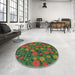 Round Machine Washable Transitional Bakers Brown Rug in a Office, wshpat2948