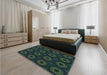 Patterned Midnight Gray Rug in a Bedroom, pat2949lblu
