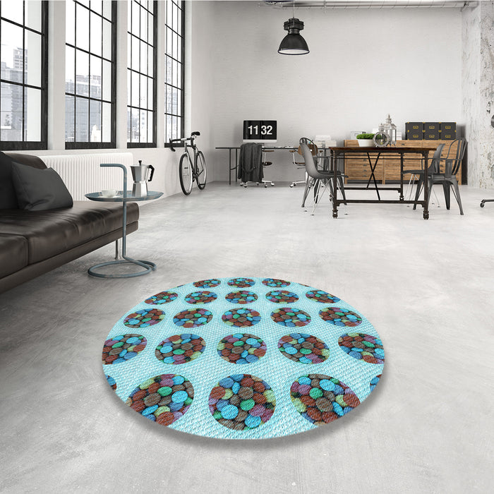 Round Patterned Marble Blue Rug in a Office, pat295lblu