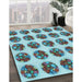 Patterned Marble Blue Rug in Family Room, pat295lblu