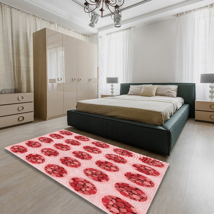 Patterned Pastel Pink Rug in a Bedroom, pat295rd
