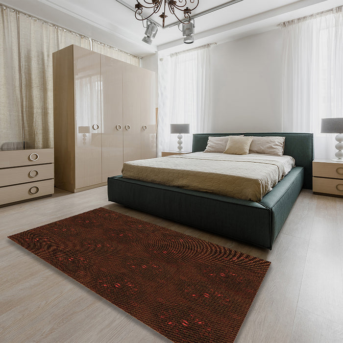 Patterned Red Brown Rug in a Bedroom, pat2950org