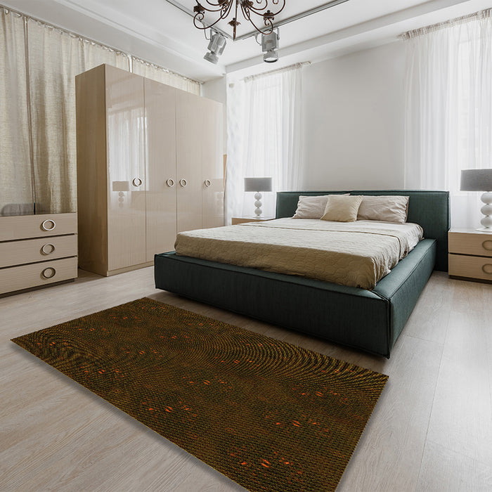 Patterned Dark Bronze Brown Rug in a Bedroom, pat2950yw