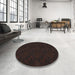 Round Patterned Black Abstract Machine Washable Rug in a Office, wshpat2950