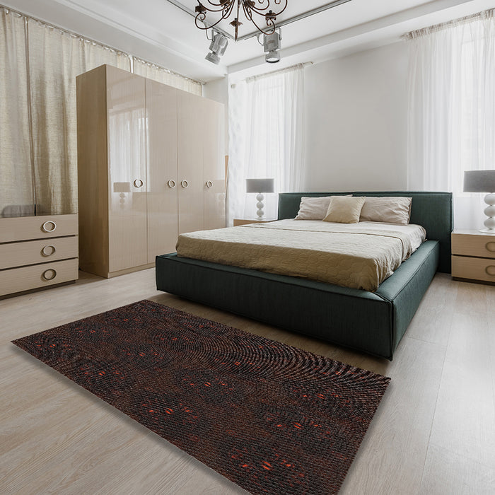 Patterned Black Modern Rug in a Bedroom, pat2950