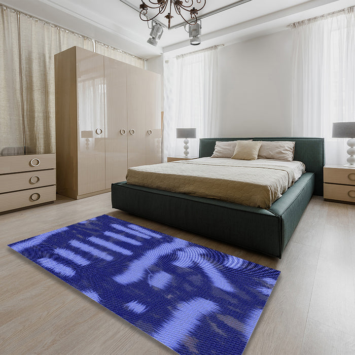 Round Machine Washable Transitional Cobalt Blue Rug in a Office, wshpat2952blu