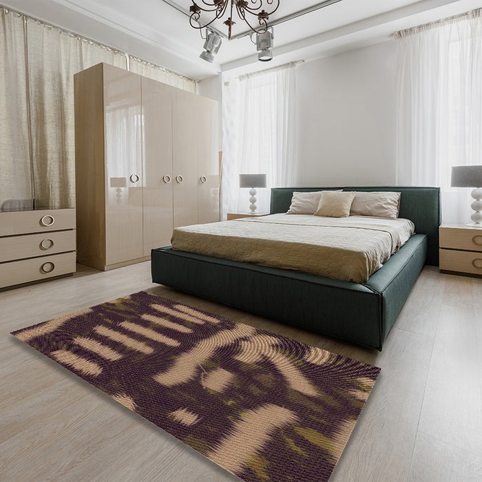 Round Machine Washable Transitional Dark Gold Brown Rug in a Office, wshpat2952brn