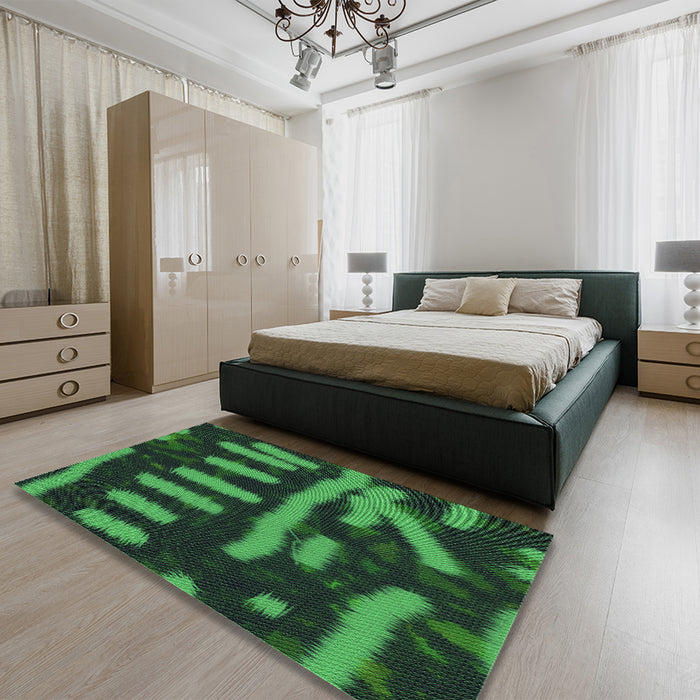 Round Machine Washable Transitional Dark Forest Green Rug in a Office, wshpat2952grn