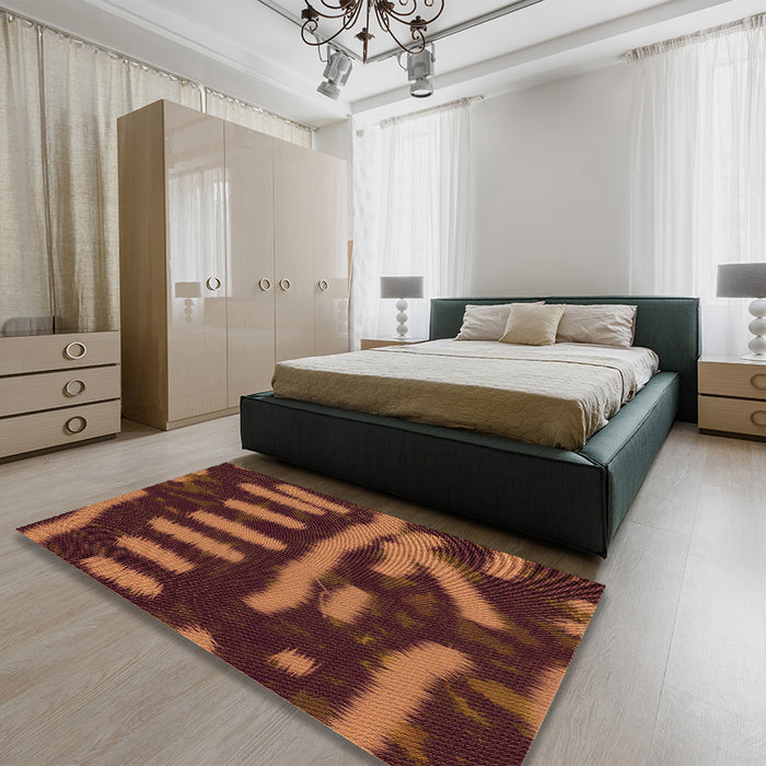 Round Machine Washable Transitional Orange Rug in a Office, wshpat2952org