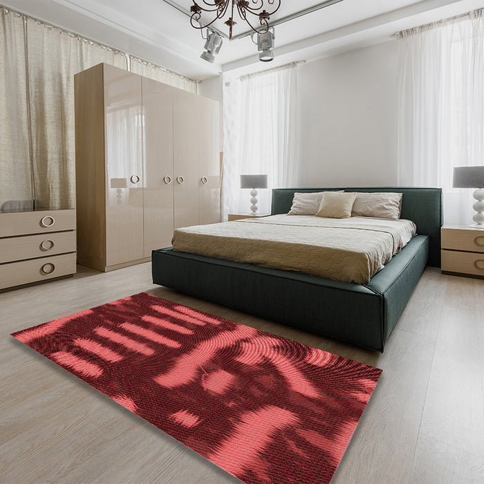 Round Machine Washable Transitional Crimson Red Rug in a Office, wshpat2952rd