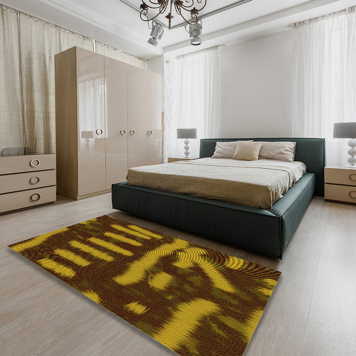 Round Machine Washable Transitional Night Red Rug in a Office, wshpat2952yw