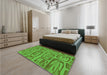 Patterned Green Rug in a Bedroom, pat2954grn