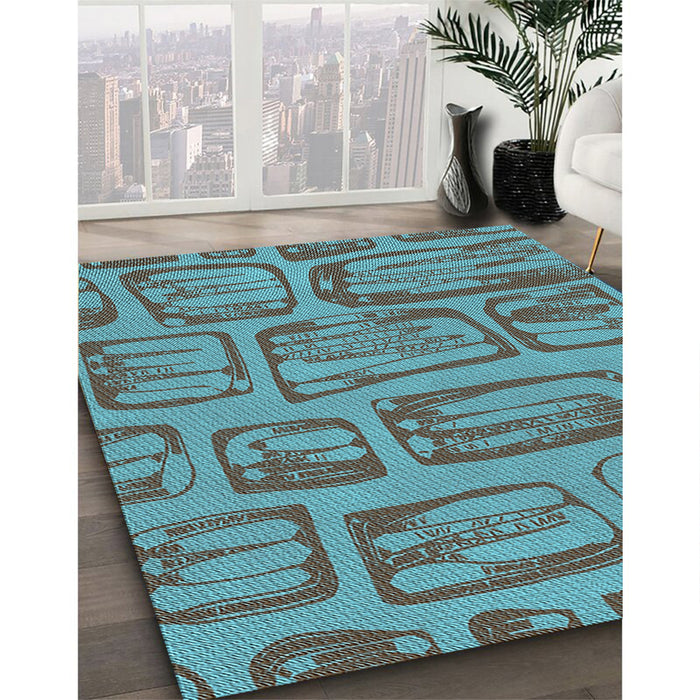 Patterned Bright Turquoise Blue Rug in Family Room, pat2954lblu