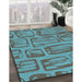Patterned Bright Turquoise Blue Rug in Family Room, pat2954lblu