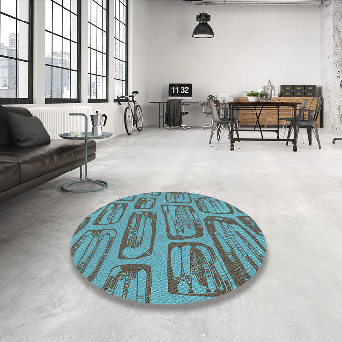 Round Patterned Bright Turquoise Blue Rug in a Office, pat2954lblu