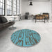 Round Patterned Bright Turquoise Blue Rug in a Office, pat2954lblu