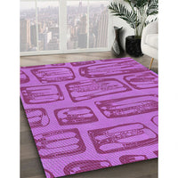 Patterned Bright Neon Pink Purple Rug, pat2954pur