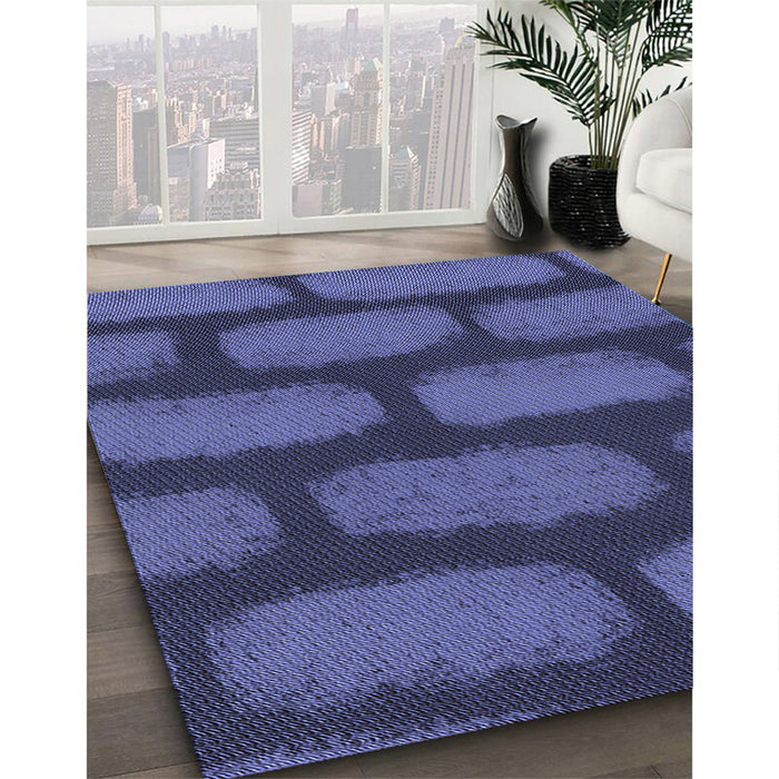 Patterned Blue Rug in Family Room, pat2955blu