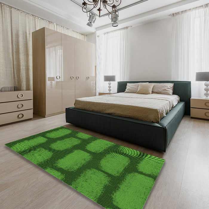 Patterned Deep Emerald Green Rug in a Bedroom, pat2955grn