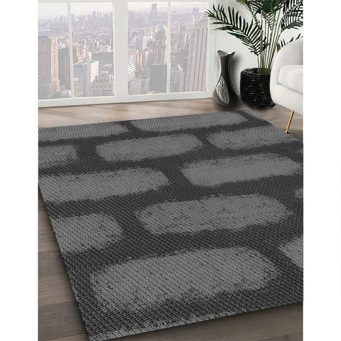 Patterned Dark Gray Black Rug in Family Room, pat2955gry