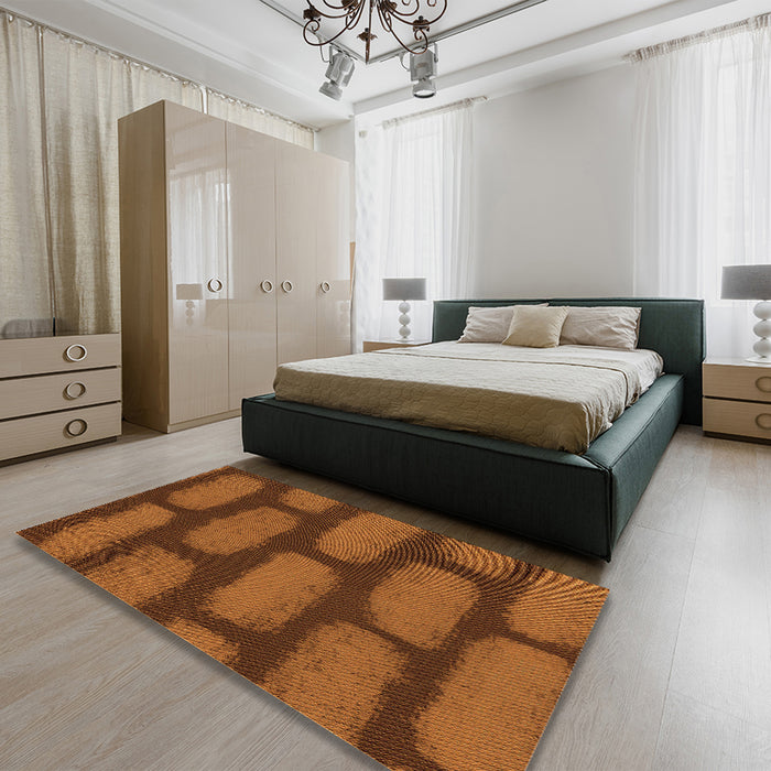 Patterned Neon Orange Rug in a Bedroom, pat2955org
