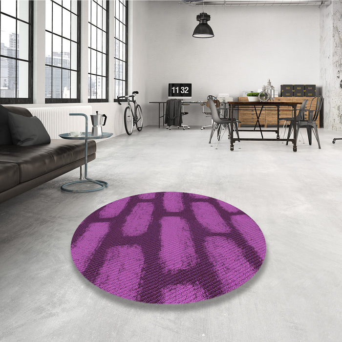 Round Patterned Dark Magenta Purple Rug in a Office, pat2955pur