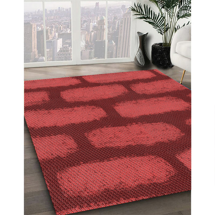 Patterned Red Rug in Family Room, pat2955rd