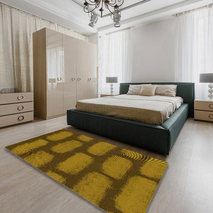 Patterned Dark Golden Brown Rug in a Bedroom, pat2955yw