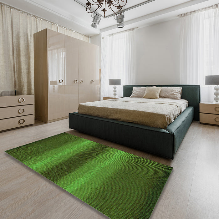 Patterned Dark Lime Green Rug in a Bedroom, pat2956grn
