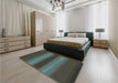 Patterned Dull-Sea Green Rug in a Bedroom, pat2956lblu